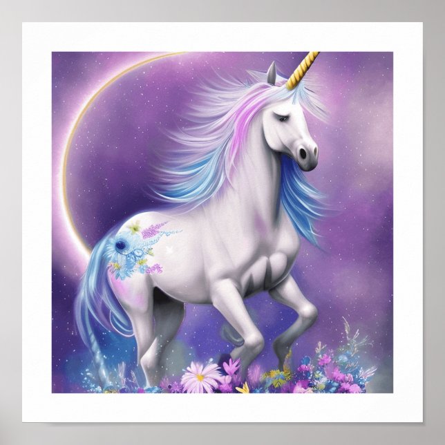 Poster Élégante licorne arc-en-ciel (Devant)