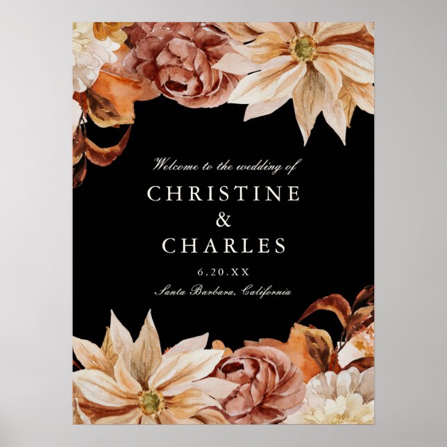 Poster Elégante Mariage d'aquarelle d'automne (Devant)