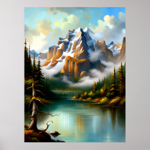 Poster Elégante Montagnes Lac Impressionniste IA peinture
