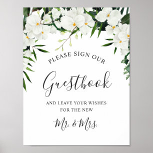 Poster Élégante Orchidée Blanche Bohème signe Notre Livre