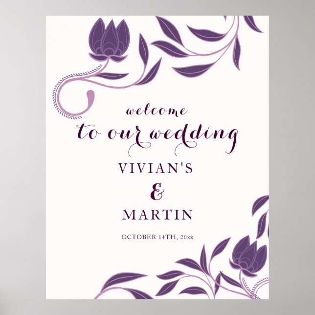 Poster Elégante Paisley Purple Floral Mariage Bienvenue (Devant)