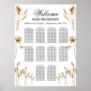Poster Elégante Pampas Grass 10 Tables Mariage Siège