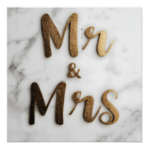 Poster Elégante Parties scintillant d'or "Mr & Mrs" sur u