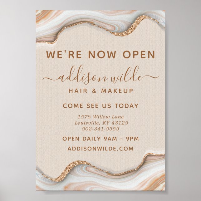 Poster Elégante Parties scintillant Or Marbre Agate Moder (Devant)