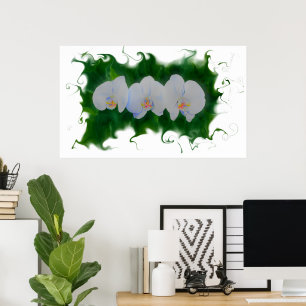 Poster Elégante peinture d'orchidée blanche à fleurs trop