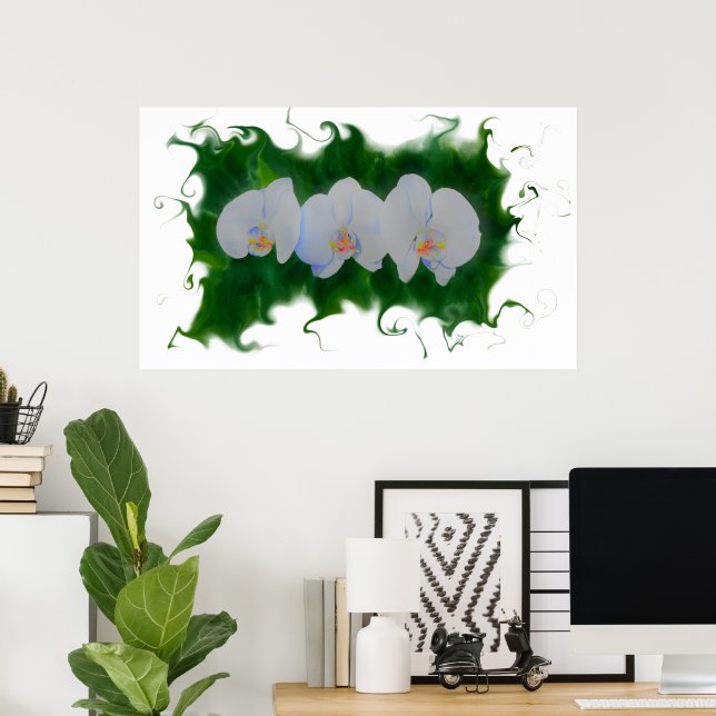 Poster Elégante peinture d'orchidée blanche à fleurs trop (Bureau à domicile)
