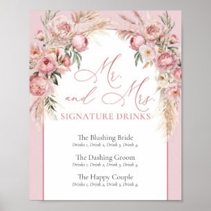 Poster Elégante pivoines blush pampas boho arc Signature