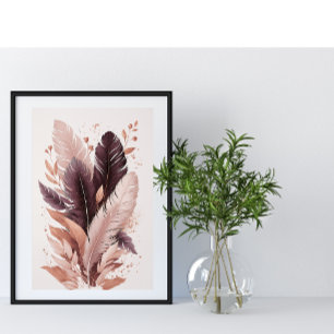 Poster Elégante plumes colorées Aquarelle Art botanique