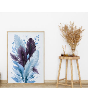 Poster Elégante plumes colorées Aquarelle Art botanique