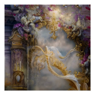 Poster Élégante Porte d'or céleste, Texte Or