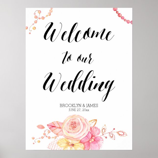 Poster Élégante réception de mariage floral 18x24 (Devant)