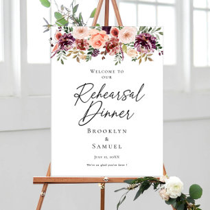 Poster Élégante répétition Dîner burgundy accueil floral