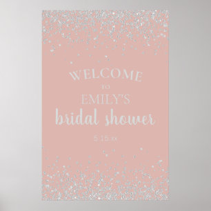 Poster Elégante Rose Dusty Fête des mariées Argent Confet