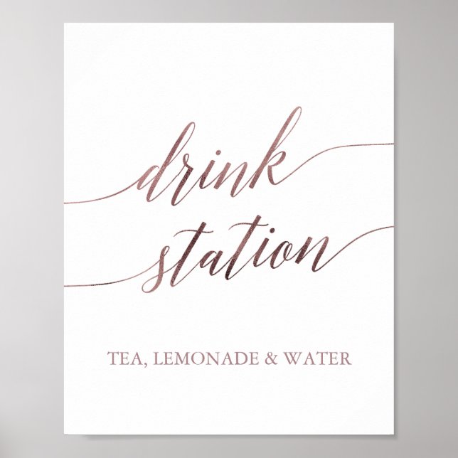 Poster Élégante Rose Gold Calligraphy Drink Station (Devant)