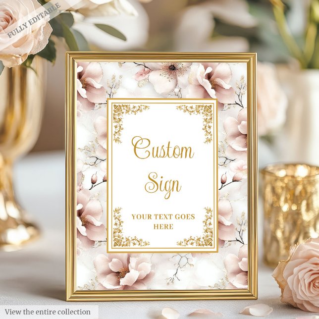 Poster Élégante rose roux fleurs or mariage personnalisé (Elegant dusty pink flowers gold wedding custom Poster)