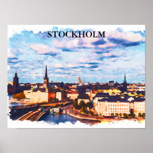Poster Elégante Stockholm Suède Panorama Ville Vue