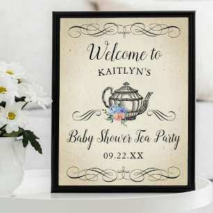 Poster Elégante Tea Party Vintage   Accueil Baby shower