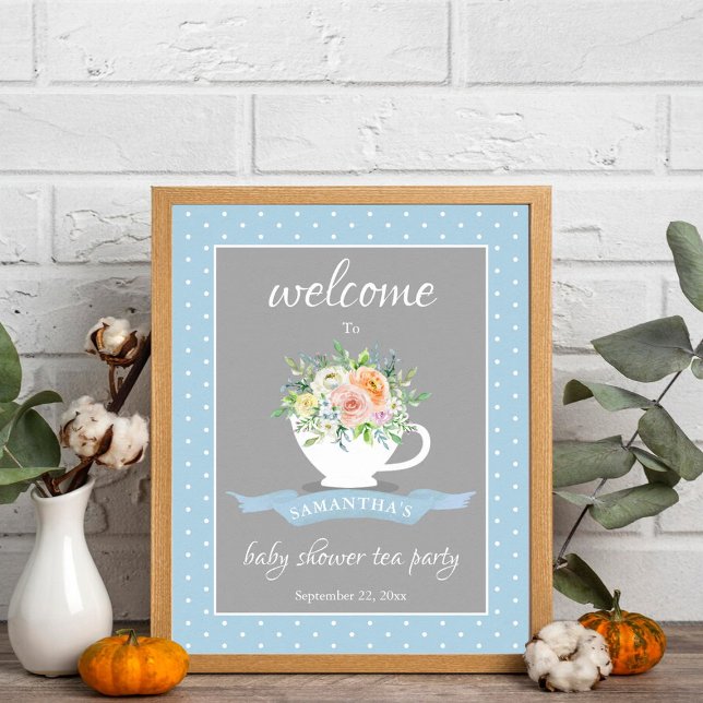 Poster Elégante Teacup Floral Teacup Baby shower Tea Part (Créateur téléchargé)