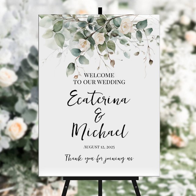 Poster Elégante verdure et signe mariage rose (Créateur téléchargé)