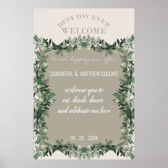 Poster Élégante verdure Rustique Mariage Signal de récept (Devant)