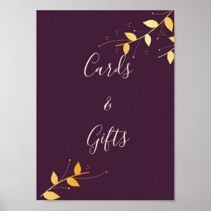Poster Elégante Violet Golden Feuilles Cartes & Cadeaux
