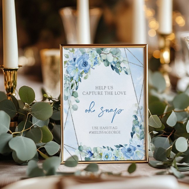 Poster Élégantes fleurs bleu pastel clair et sauge oh sna (Elegant light pastel blue flowers and sage oh snap poster)