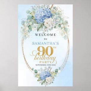 Poster Élégantes hortensias bleus poussiéreux 90 Bienvenu