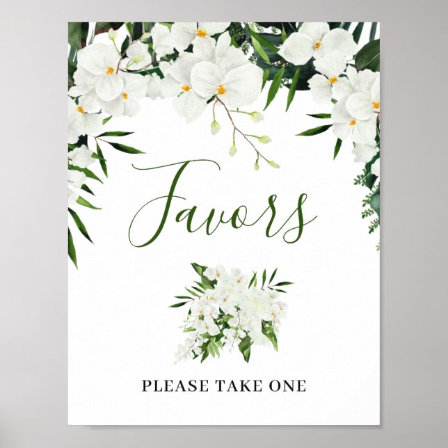 Poster Élégantes orchidées blanches bohème cadeaux signe  (Devant)