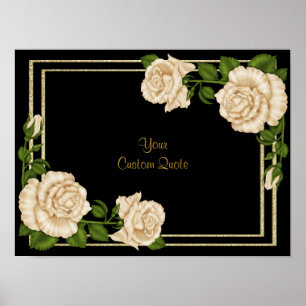 Poster Elegantes Roses Ivory & Paillettes Dorées Annivers