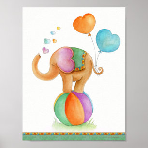 Poster Élément de cirque fantaisiste éléphant brun vert a