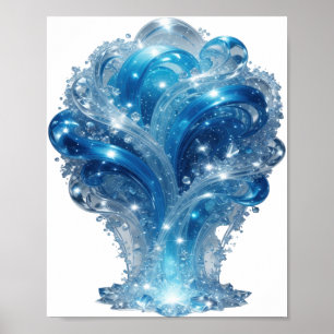 Poster Élément d'eau bleu tendance Art textuel 3D