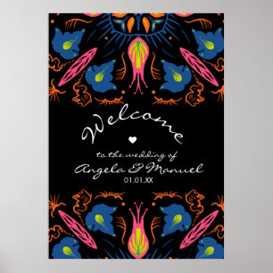 Poster Élément Floral Noir de Mariage d'Éléphant Indien