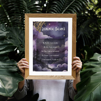 Poster Elemental Balance Purple Night Sky Pagan Prayer