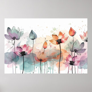 Poster éléments botaniques art floral abstrait