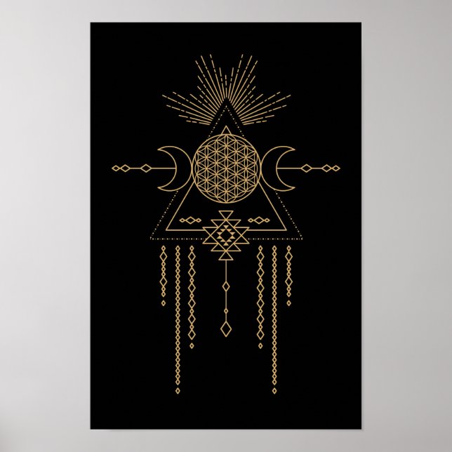 Poster Éléments de la lune de géométrie d'art de la ligne (Devant)