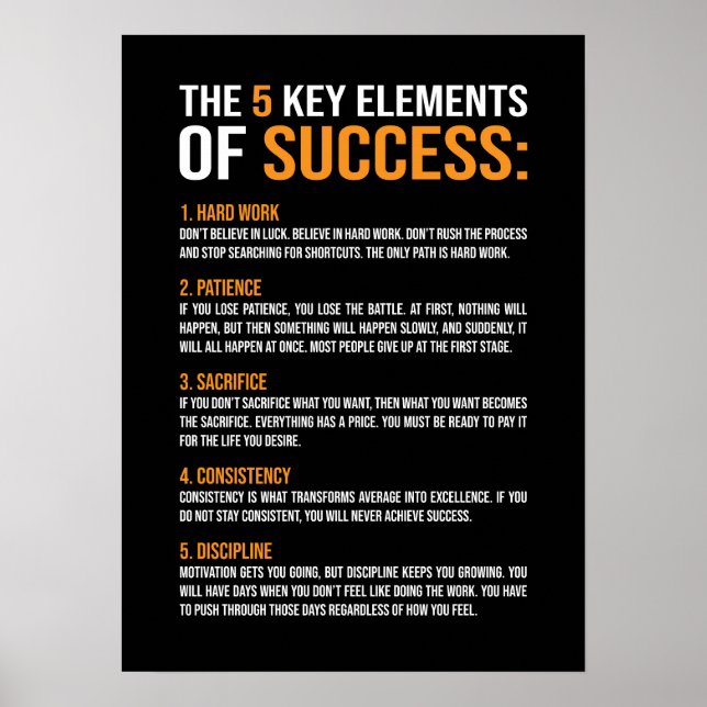 Poster Éléments De Succès, Gymnase, Hustle, Succès, Inspi (Devant)
