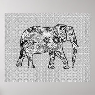 Poster Éléphale tourbillon fractal - gris, noir et blanc