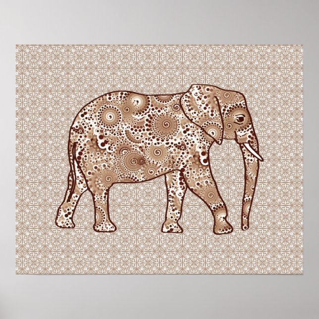 Poster Éléphale tourbillon fractal - marron et taupe (Devant)
