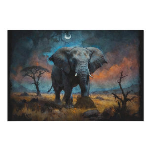 Poster Eléphant africain à Dusk