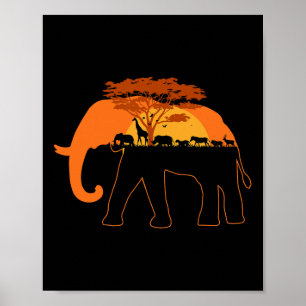 Poster Elephant Afrique Animaux Jour des terres des arbre