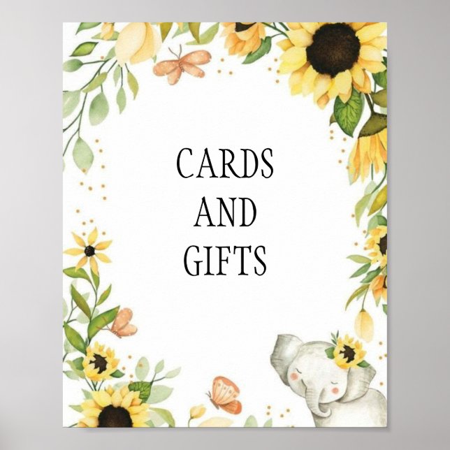 Poster  Elephant and Sunflower Animal First Birthday (Devant)