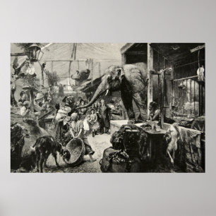 Poster Eléphant animal vintage Zoo Engraving Children