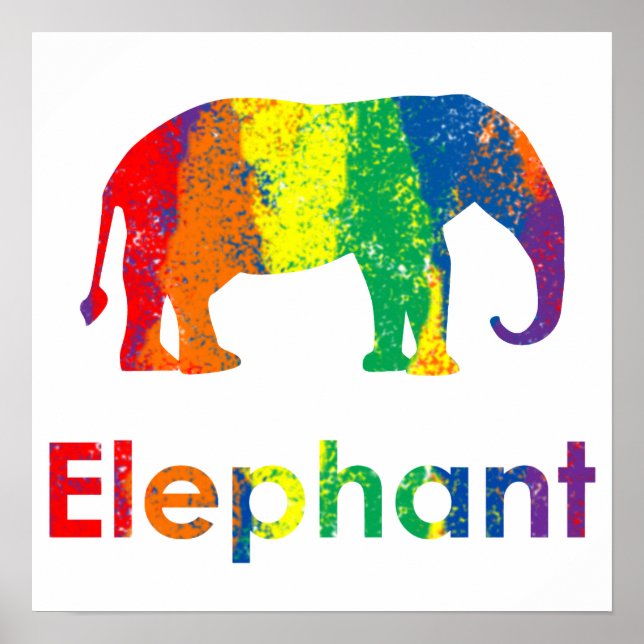 Poster Eléphant arc-en-ciel Abstrait mignon, amusant et c (Devant)