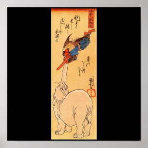 Poster Éléphant attrapant un Tengu volant. Circa 1800's