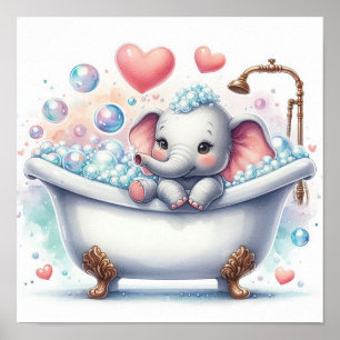 Poster Éléphant au bain moussant