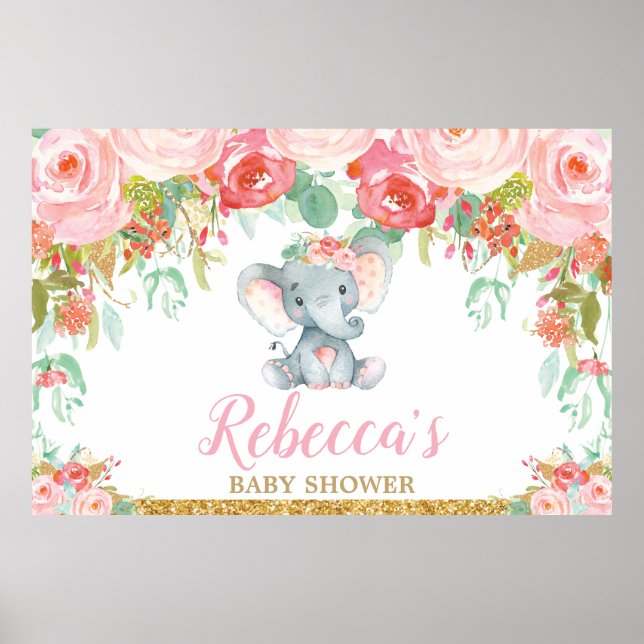Poster Elephant Baby shower fêté fond bannière fille (Devant)