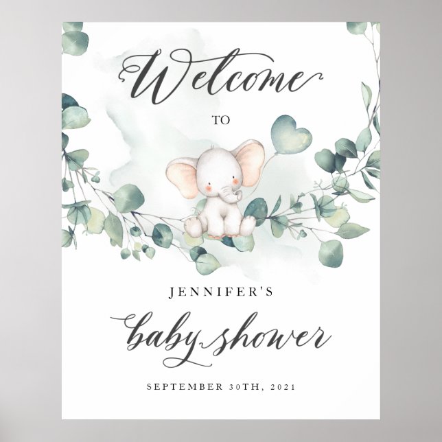 Poster Elephant Baby Shower Welcome Sign (Devant)
