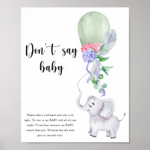 Poster Éléphant & Ballon - Ne dis pas bébé