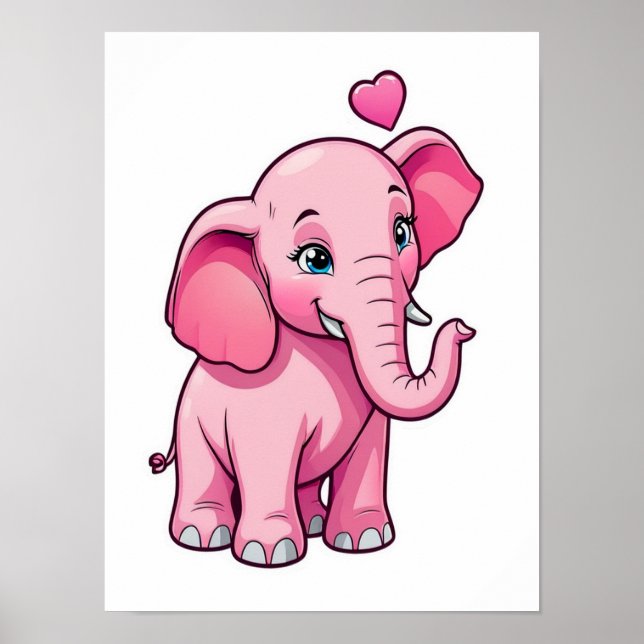 Poster Eléphant Bébé Rose Cute Avec Amour (Devant)