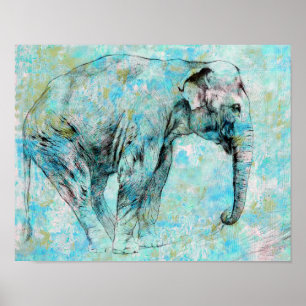 Poster Eléphant bleu